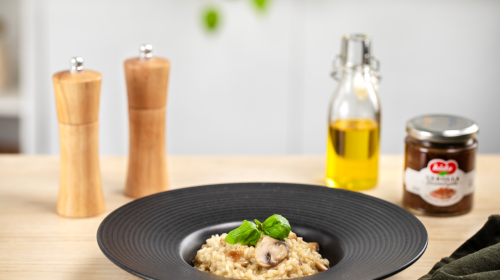 Receta de risotto con champiñones y Cebolla Caramelizada