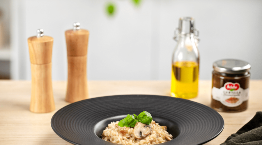 Receta de risotto con champiñones y Cebolla Caramelizada