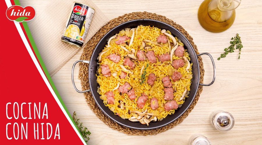 Receta-de-fideua-con-butifarra-y-setas-Cocina-con-Hida