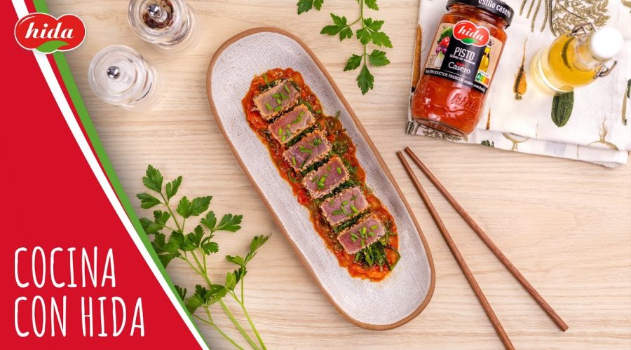 Receta-de-tataki-de-atun-con-pisto-y-algas-Hida-Alimentacion